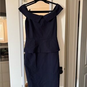 Ted Baker Navy Off the Shoulder Peplum Sheath Dress